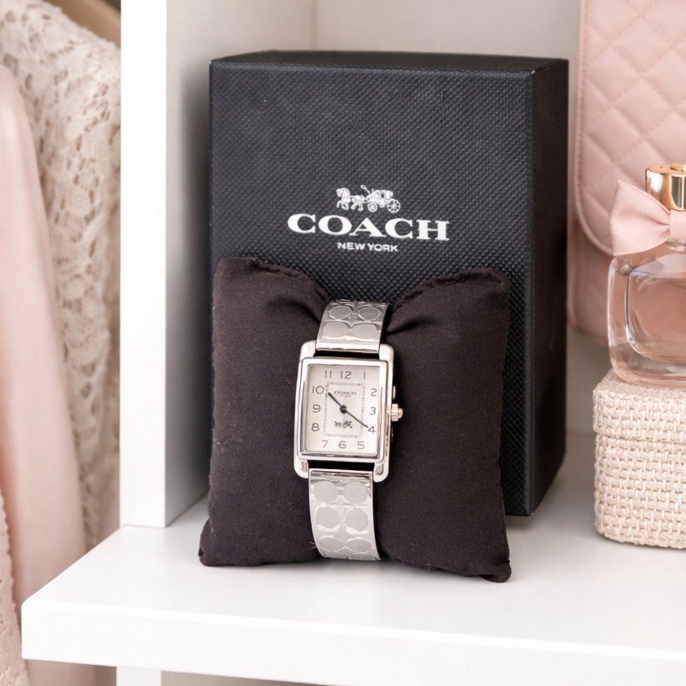 Coach Silver-Tone Watch with Monogram Strap -needs battery
